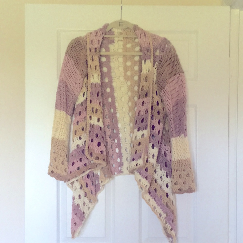 Hand crochet by me.  Cardigan. Small to medium. Washable